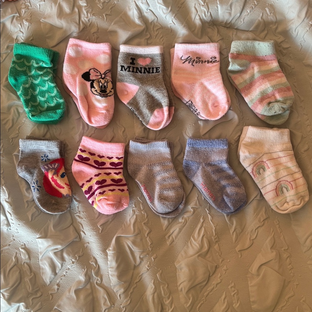 Pack of 10x Pairs of Baby Socks - Sizes 3-6 Months